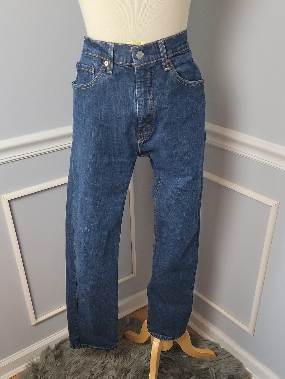LEVI'S 505 Men Dark Wash Straight Leg Mid Rise Stretch Classic Denim Jeans 34x30